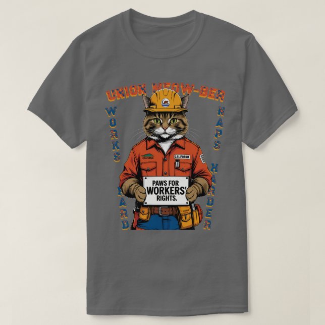 Camiseta Funny Cat Union Member Labour Day desde California (Diseño del anverso)