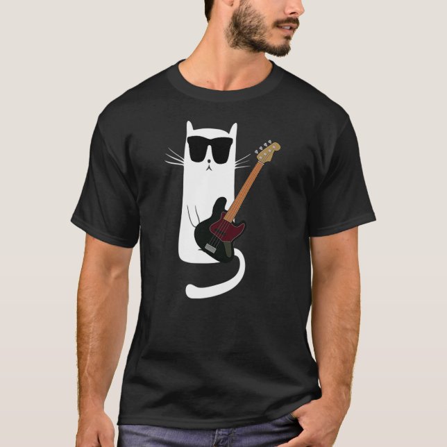 Camiseta Funny Cat Wearing Sunglasses Playing Bass Guitar (Anverso)