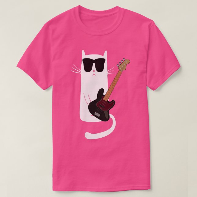 Camiseta Funny Cat Wearing Sunglasses Playing Bass Guitar  (Diseño del anverso)