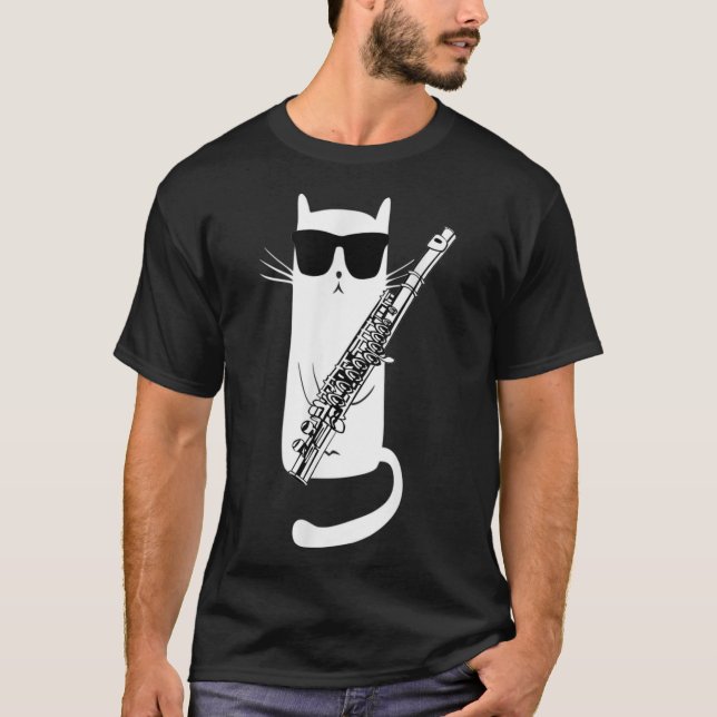 Camiseta Funny Cat Wearing Sunglasses Playing Flute Essenti (Anverso)