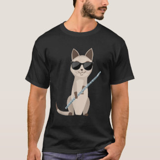 Camiseta Funny Cat Wearing Sunglasses Playing Flute Flutist