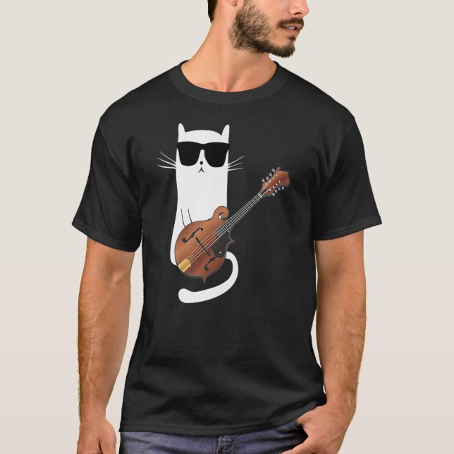Camiseta Funny Cat Wearing Sunglasses Playing Mandolin (Anverso)