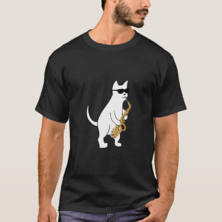 Camiseta Funny Cat Wearing Sunglasses Playing Saxophone 