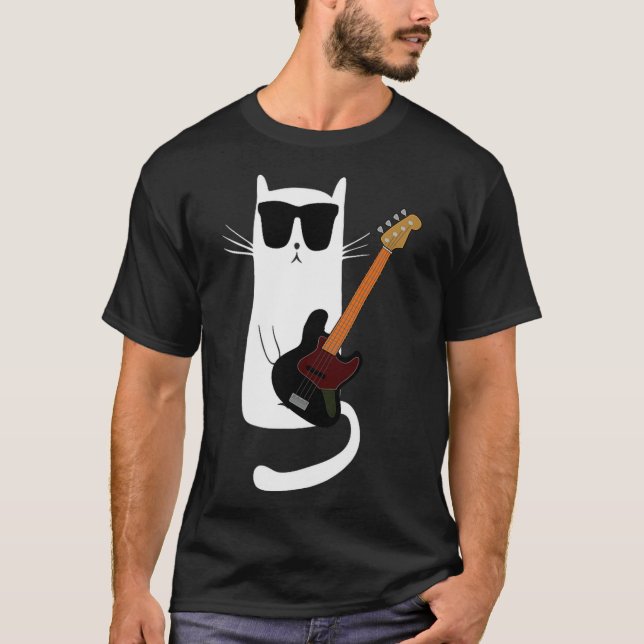 Camiseta Funny Cat Wearing Sungles Playing B Guitar Men Wom (Anverso)