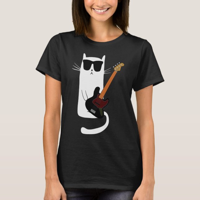 Camiseta Funny Cat Wearing Sungles Playing B Guitar Men Wom (Anverso)