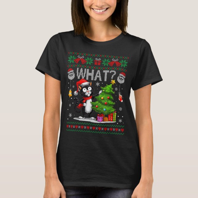 Camiseta Funny Cat What Black Cat Christmas Tree Ugly Xmas  (Anverso)