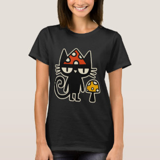 Camiseta Funny Cat With Mushroom Hat Black Cat With Toadsto
