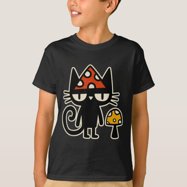 Camiseta Funny Cat With Mushroom Hat Black Cat With Toadsto (Anverso)