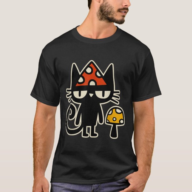 Camiseta Funny Cat With Mushroom Hat Black Cat With Toadsto (Anverso)