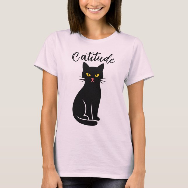 Camiseta Funny “Catitude” Black Cat T-Shirt – Cute & Sassy  (Anverso)