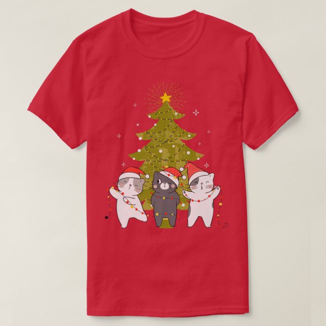 Camiseta Funny Cats Christmas Tree Lights  (Diseño del anverso)