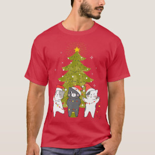 Camiseta Funny Cats Christmas Tree Lights 