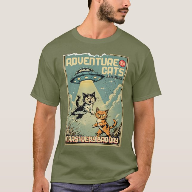 Camiseta Funny cats comic book alien abduction sci-fi (Anverso)