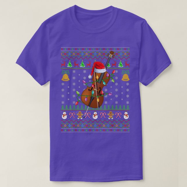 Camiseta Funny Cello Music Lover Xmas Santa Hat Cello Ugly  (Diseño del anverso)