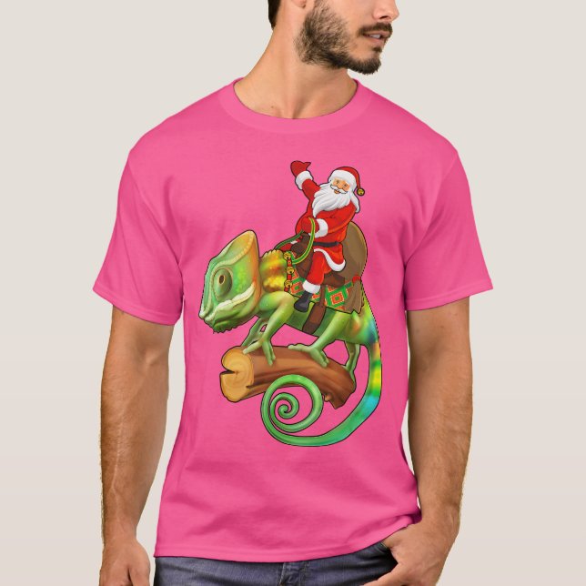 Camiseta Funny Chameleon Lover Santa Riding Chameleon Chris (Anverso)