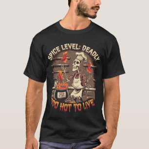 Camiseta Funny chef Skeleton cocinando con fuego