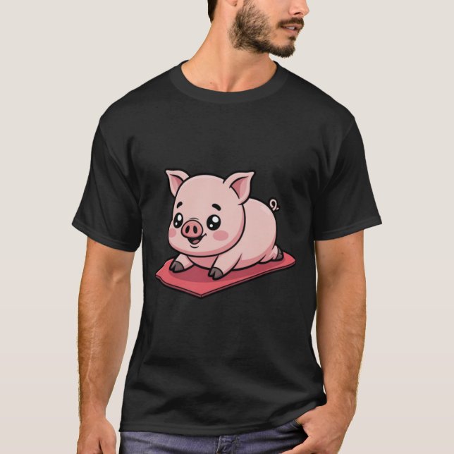 Camiseta Funny Chibi Pig Falling During Yoga Pose Cute Kawa (Anverso)
