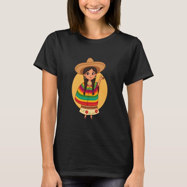 Camiseta Funny Chica de Dabbing mexicano Poncho Sombrero 5  (Anverso)