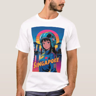 Camiseta Funny Chica Vintage Post Card Card Singapore