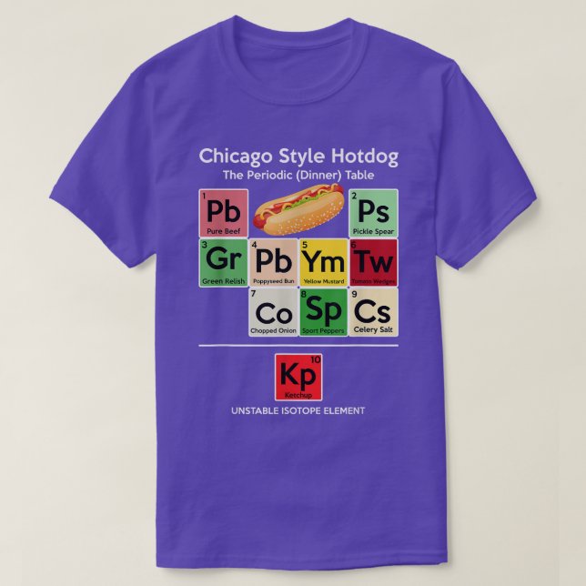 Camiseta Funny Chicago Style Hot Dog Cena periódica  (Diseño del anverso)