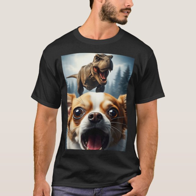 Camiseta Funny Chihuahua Dog Selfie With T-rex Women Men Ki (Anverso)