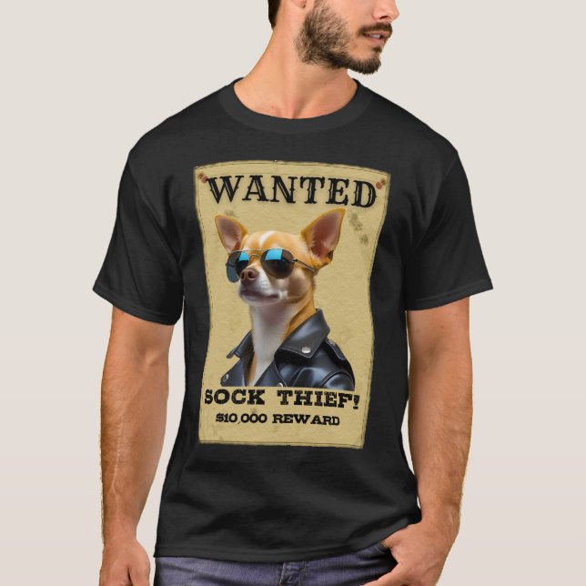 Camiseta Funny Chihuahua WANTED Poster with Cool Sunglasses (Anverso)
