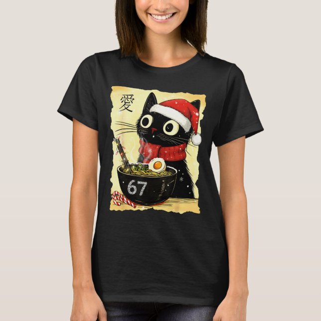 Camiseta Funny Christmas 67 Six Seven Cat Ramen Japanese Ka (Anverso)