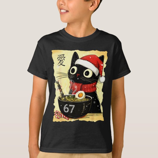 Camiseta Funny Christmas 67 Six Seven Cat Ramen Japanese Ka (Anverso)