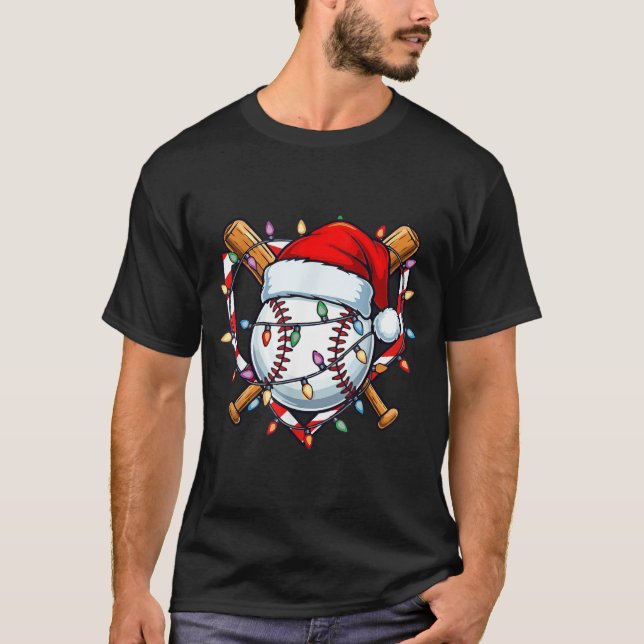 Camiseta Funny Christmas Baseball Santa Hat For Baseball Pl (Anverso)
