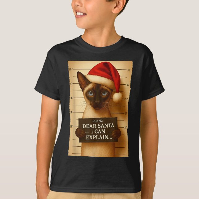 Camiseta Funny Christmas Cat- Cute Siamese Santa Hat Tee  (Anverso)