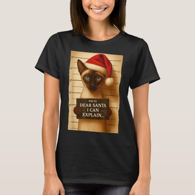 Camiseta Funny Christmas Cat- Cute Siamese Santa Hat Tee  (Anverso)