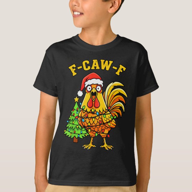 Camiseta Funny Christmas Chicken Lights Santa Hat F-caw-f  (Anverso)