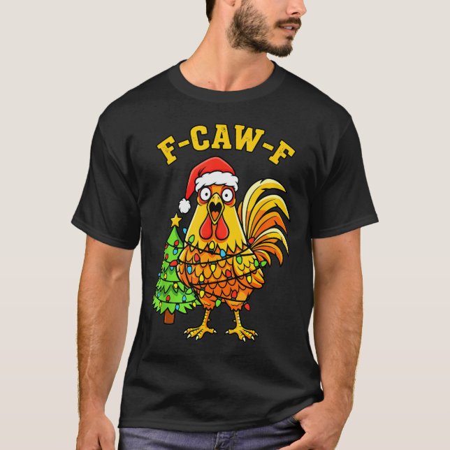 Camiseta Funny Christmas Chicken Lights Santa Hat F-caw-f  (Anverso)