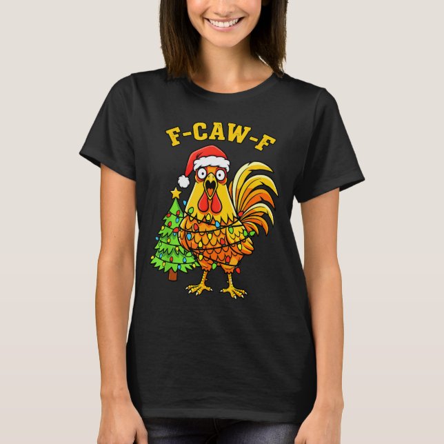 Camiseta Funny Christmas Chicken Lights Santa Hat F-caw-f  (Anverso)