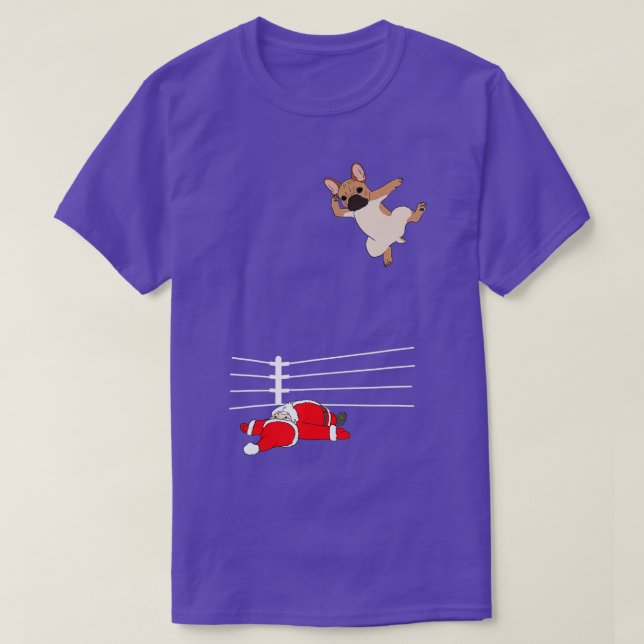 Camiseta Funny Christmas Dog Xmas Wrestling Santa and Frenc (Diseño del anverso)