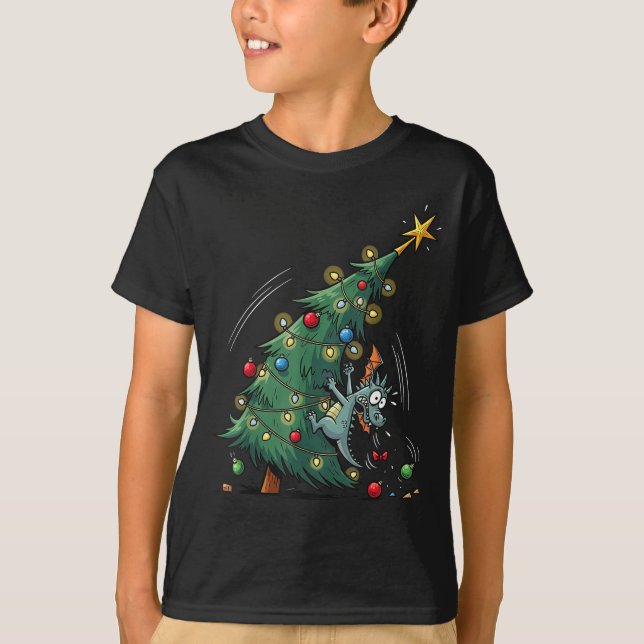 Camiseta Funny Christmas Dragon Wrecking The Tree Holiday P (Anverso)