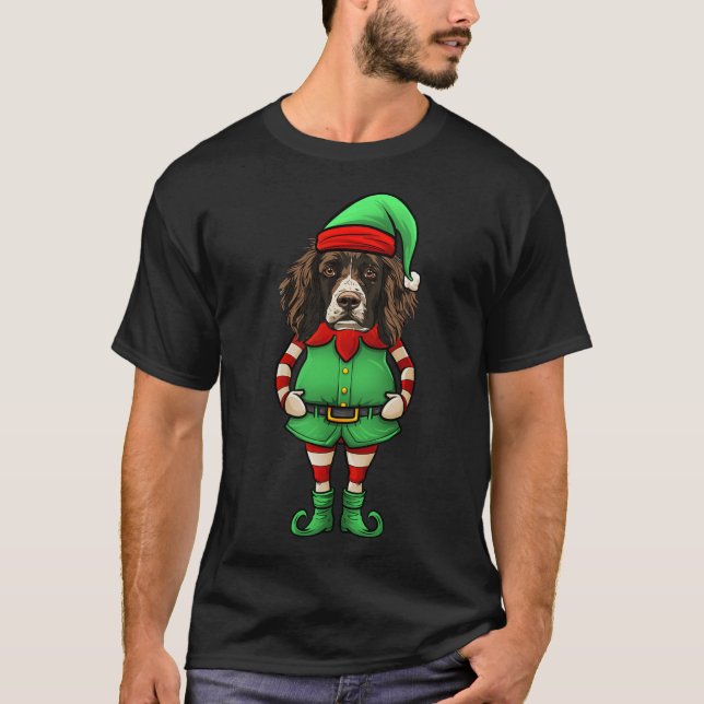 Camiseta Funny Christmas Elf English Springer Spaniel Dog  (Anverso)