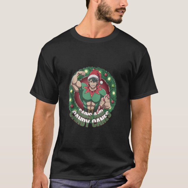 Camiseta Funny Christmas Elf Gym Workout Gains and Candy Ca (Anverso)
