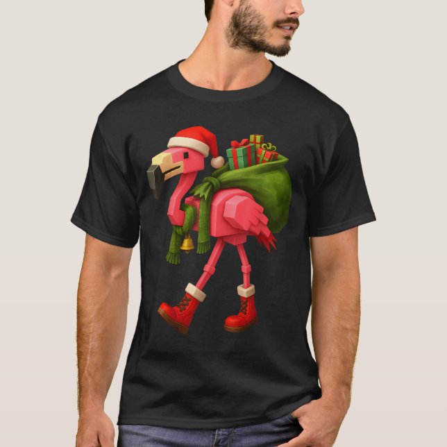 Camiseta Funny Christmas Flamingo Santa Holiday Design  (Anverso)