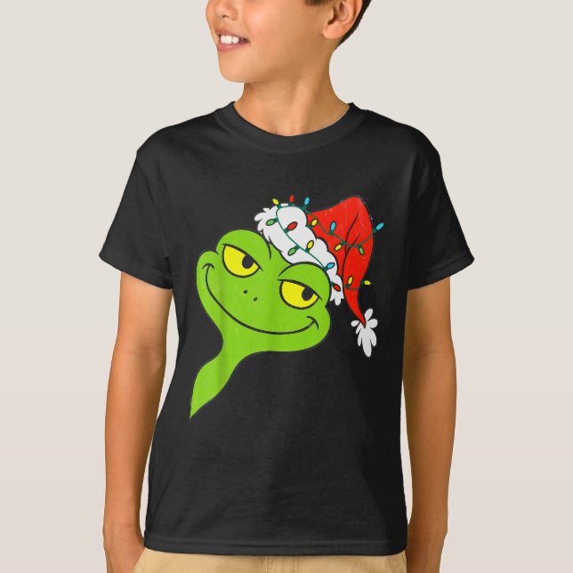Camiseta Funny Christmas Frog Wearing Santa Hat And Lights  (Anverso)