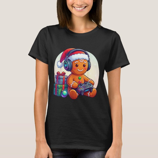 Camiseta Funny Christmas Gamer Gingerbread Xmas Gaming Men  (Anverso)