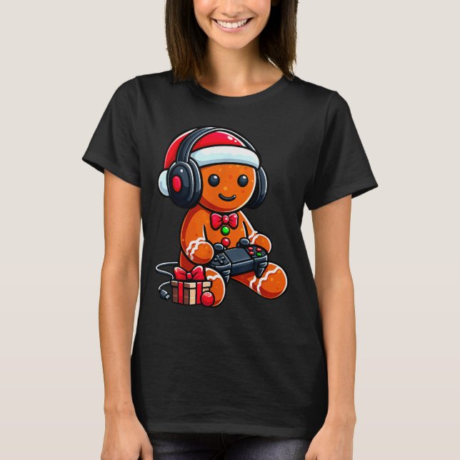 Camiseta Funny Christmas Gamer Gingerbread Xmas Gaming Men  (Anverso)