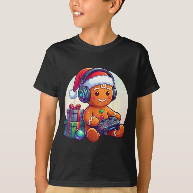 Camiseta Funny Christmas Gamer Gingerbread Xmas Gaming Men  (Anverso)