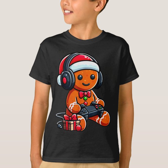 Camiseta Funny Christmas Gamer Gingerbread Xmas Gaming Men  (Anverso)