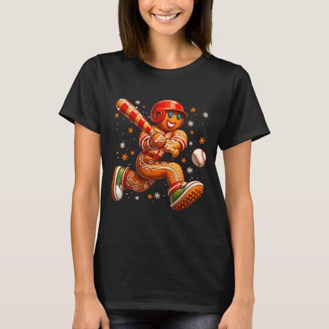 Camiseta Funny Christmas Gingerbread Man Playing Baseball C (Anverso)