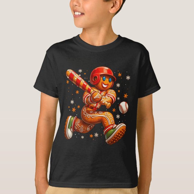 Camiseta Funny Christmas Gingerbread Man Playing Baseball C (Anverso)