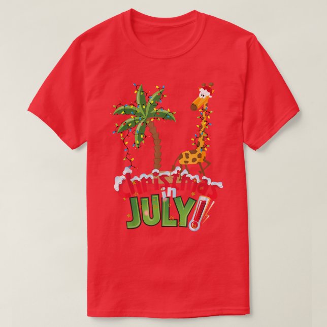 Camiseta Funny Christmas in JulySanta Giraffe Palm Tree Xma (Diseño del anverso)