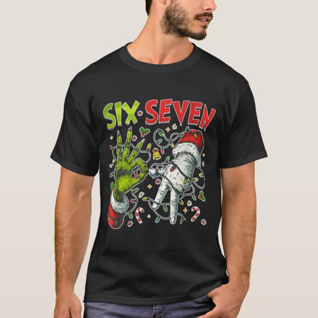 Camiseta Funny Christmas Lights 6 7 Meme Six Seven Matching (Anverso)