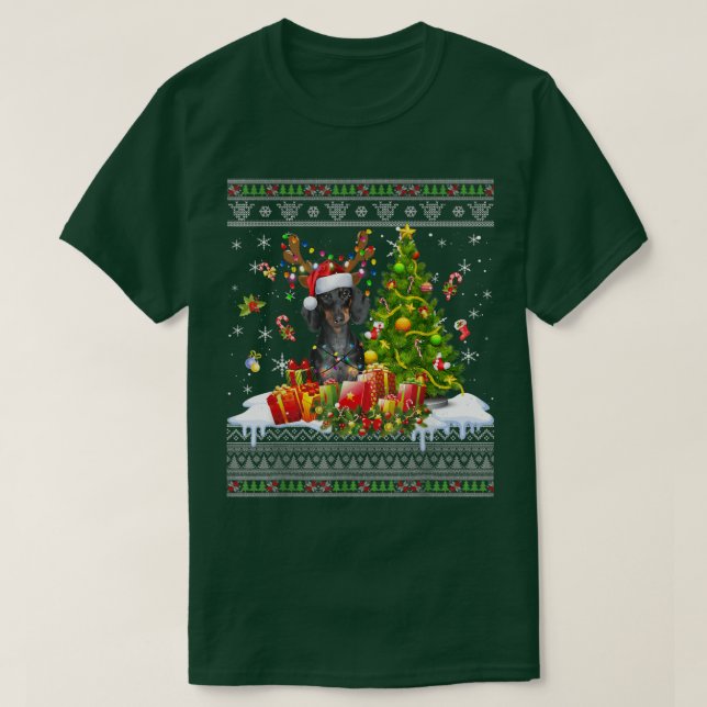 Camiseta Funny Christmas Lights Dachshund Dog Funny Xmas Ug (Diseño del anverso)