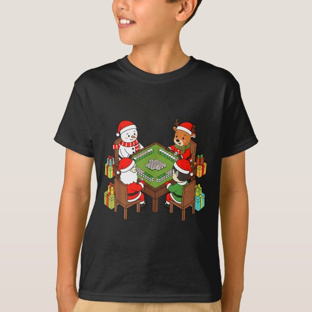 Camiseta Funny Christmas Mahjong Santa Snowman Elf Reindeer (Anverso)